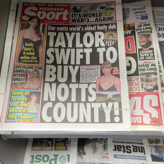 El tabloide inglés que anunciaba la posible compra de Taylor Swift (Foto: La media inglesa)
