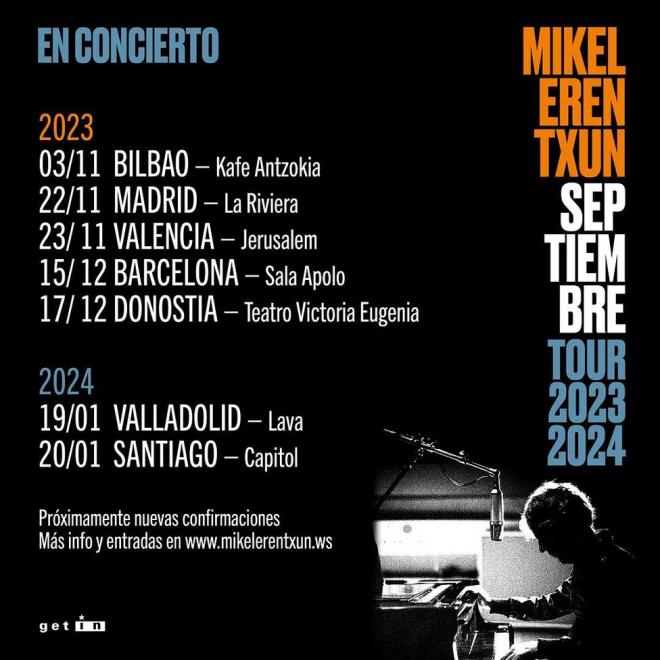 Mikel Erentxun arranca este viernes 3 de noviembre la gira de su disco 'Septiembre'.