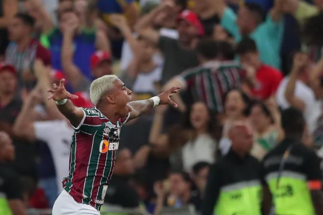 John Kennedy celebra el gol del triunfo del Fluminense ante Boca en la final de la Libertadores.