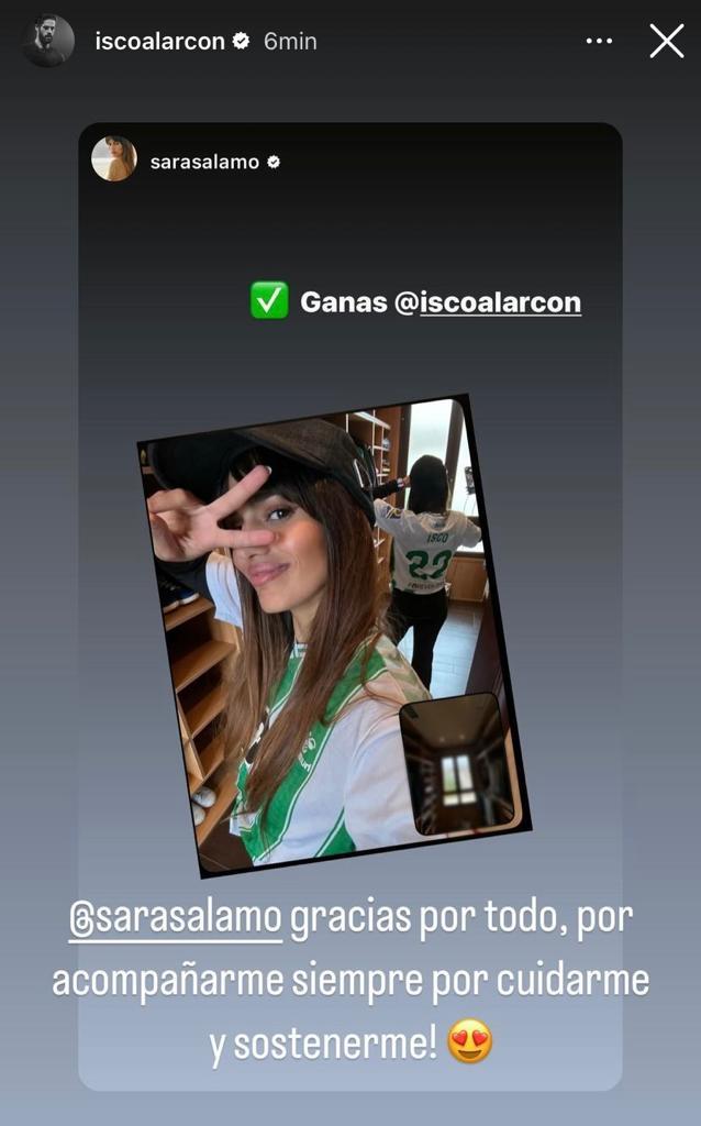 Isco defiende a Sara Sálamo en redes Sociales. (@iscoalarcon)