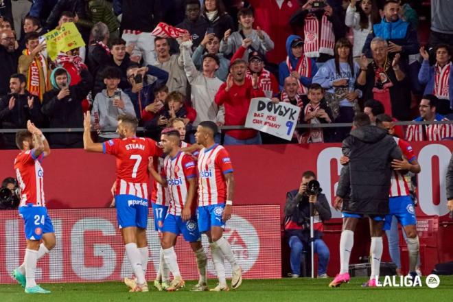 Los jugadores del Girona celebran un gol esta temporada (Foto: LaLiga).