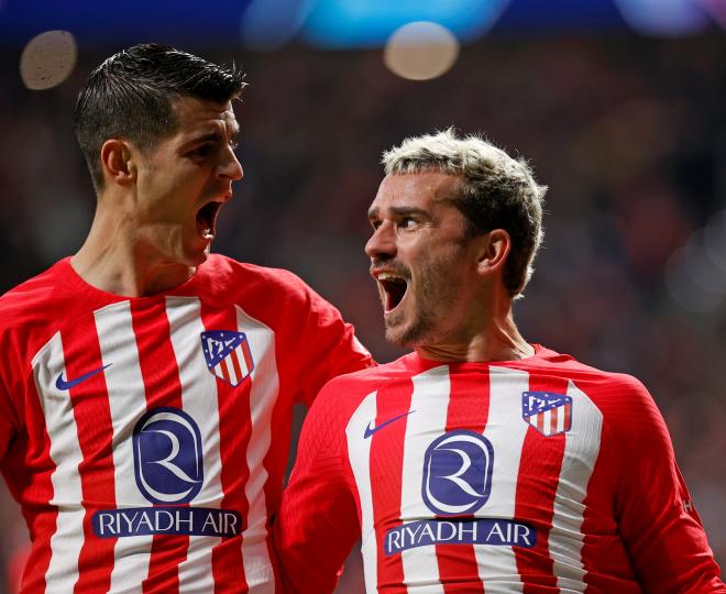 Morata y Griezmann celebran un gol del Atlético ante el Celtic (Foto: ATM).