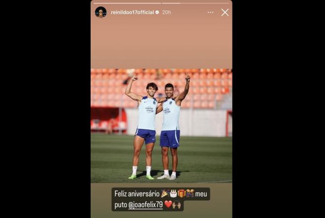 La felicitación de Reinildo a Joao Félix en Instagram.