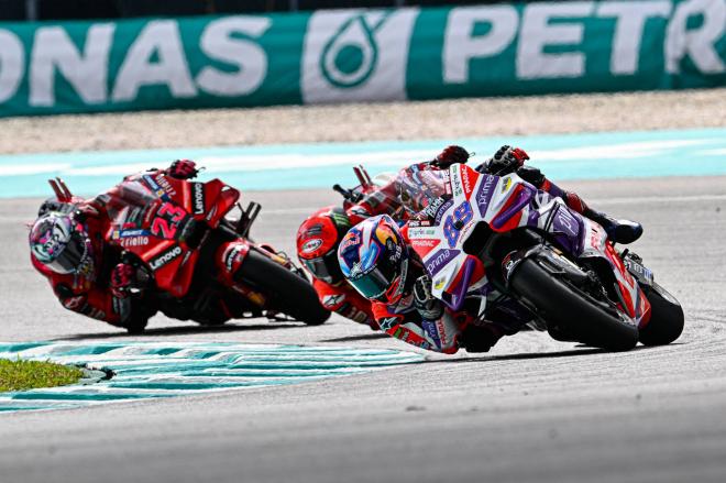 Jorge Martín, Pecco Bagnaia y Enea Bastianini, en el GP de Malasia (Foto: Cordon Press).