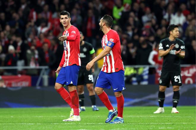 Álvaro Morata y Koke celebran un gol en el Metropolitano (Foto: Cordon Press).