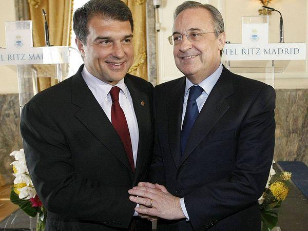 Florentino Pérez, presidente del Real Madrid y Joan Laporta, presidente del FC Barcelona. (Foto: EFE)