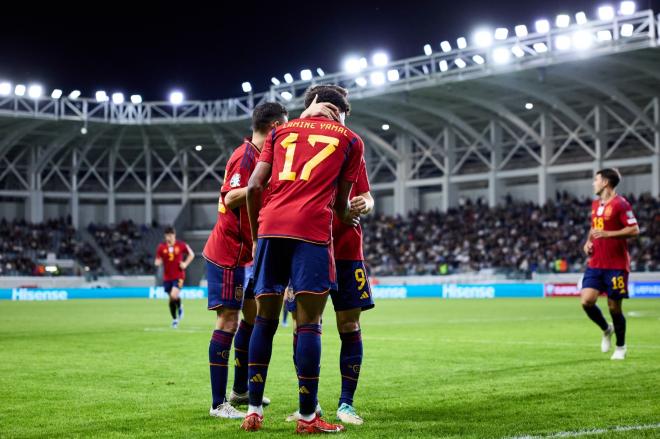 Celebración de un gol en el Chipre-España (Foto: SeFutbol).