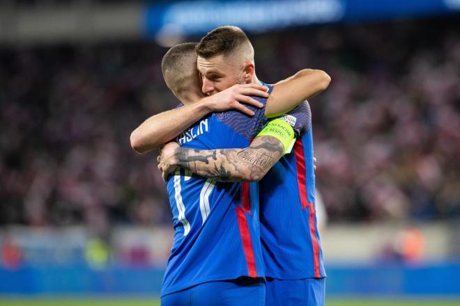 Eslovaquia celebrando su clasificación para la Eurocopa 2024 tras ganar a Islandia (Foto: EFE).