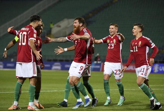 Los jugadores de Hungría celebran uno de sus goles a Bulgaria (Foto: EFE).