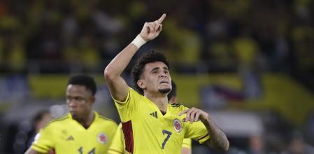 Luis Diaz celebrando el gol con Colombia.