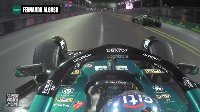 Hamilton adelantó a Fernando Alonso una vez acabada la carrera. (DAZN)