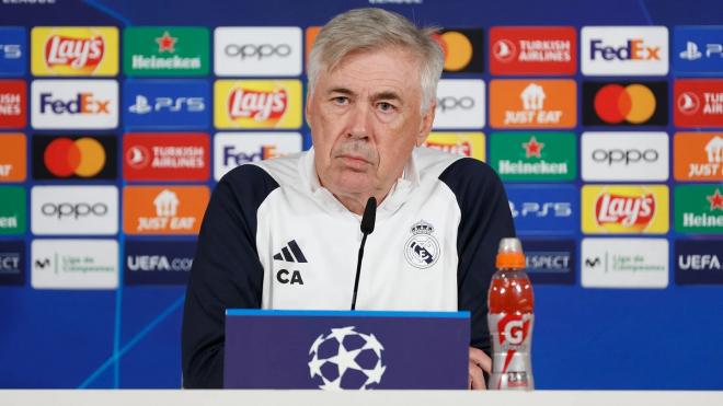 Carlo Ancelotti, en sala de prensa (Foto: RM).