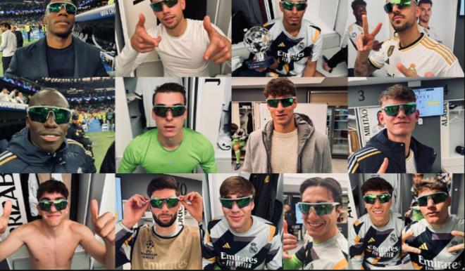 La Plantilla del Real Madrid posa con las gafas de Camavinga Fuente: @MadridXtra)