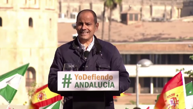 Salva Ballesta y su discurso en la concentración de Sevilla por la defensa de Andalucía
