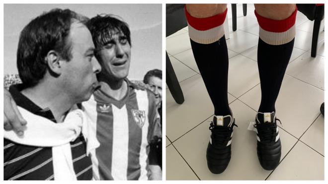 Manu Sarabia y la foto viral con las botas que llevará en San Mamés.