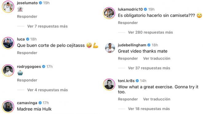 Los comentarios de los jugadores del Madrid a Lucas Vázquez (@lucasvazquez91)