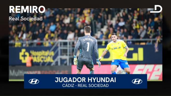 Remiro, Jugador Hyundai del Cádiz - Real Sociedad.