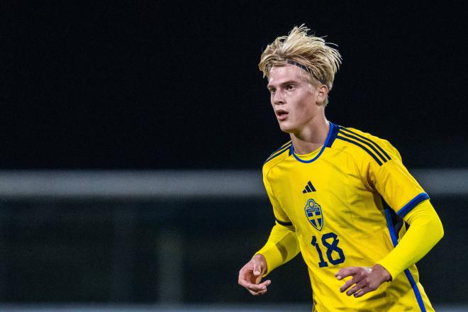 Lucas Bergvall, en un partido con Suecia sub 21 (FOTO: Cordón Press).