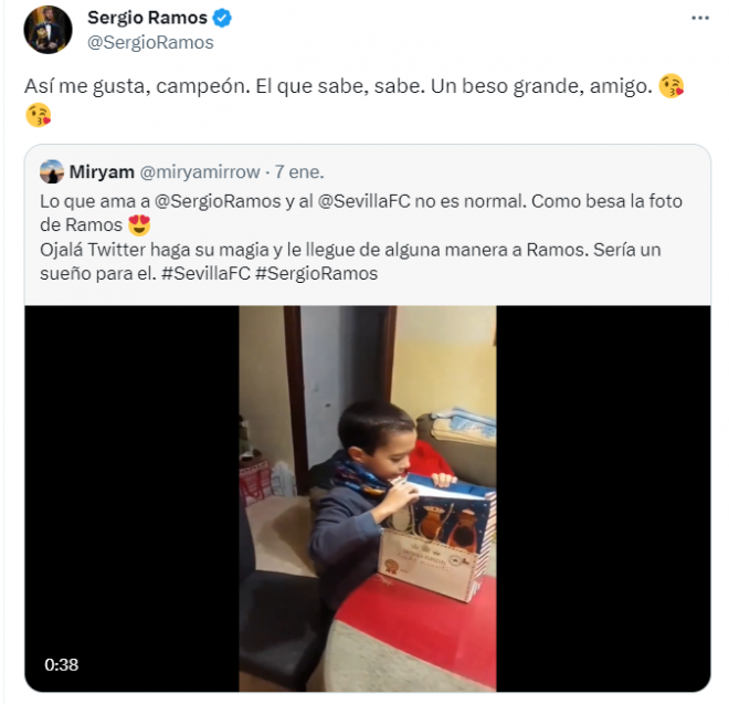 El mensaje de cariño de Sergio Ramos al seguidor (@sergioramos)