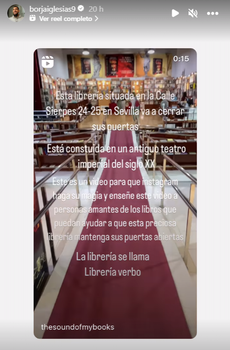 Story de Borja Iglesias para ayudar a la librería (@borjaiglesias9)