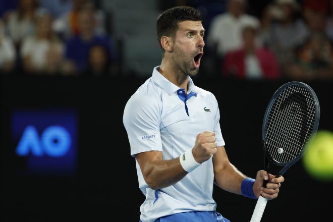 Novak Djokovic celebra su victoria ante Fritz en el Abierto de Australia (Foto: Cordon Press).