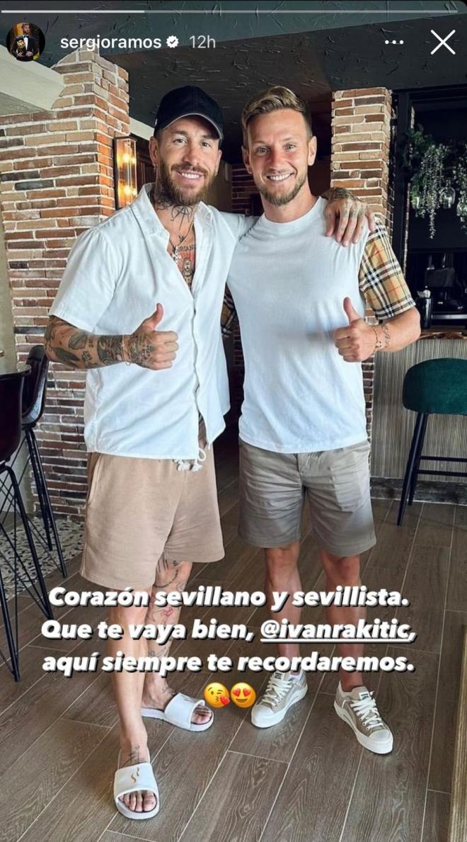Sergio Ramos se despide de Rakitic en redes.