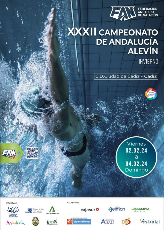 Cartel del XXXII Campeonato de Andalucía Alevín de natación.