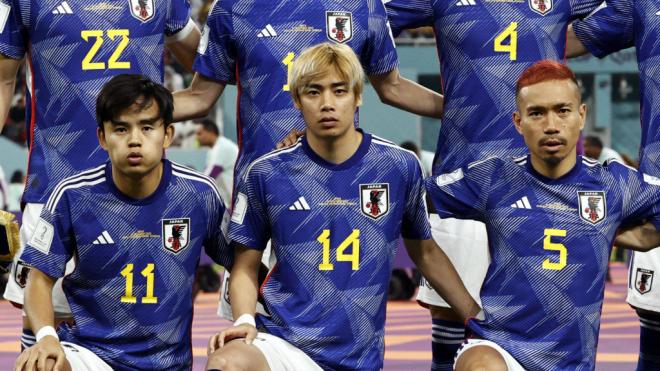 Take Kubo, Junya Ito y Nagatomo, durante el Mundial de Qatar 2022.