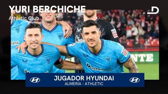Yuri Berchiche, elegido Jugador Hyundai del UD Almería - Athletic Club del Power Horse Stadium.