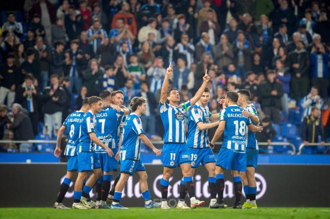Los jugadores del Dépor celebran un gol esta temporada (Foto: Deportivo).
