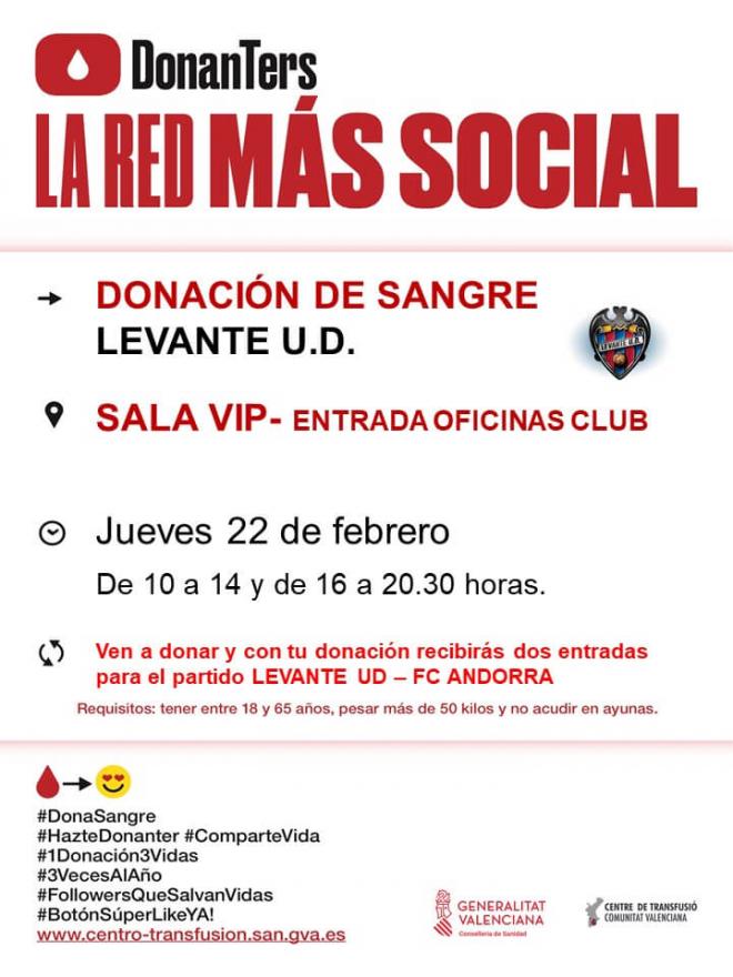 El Levante anuncia una campaña de donación de sangre en el Ciutat de València.