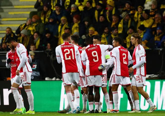 Celebración del Ajax tras un gol al Bodo Glimt.