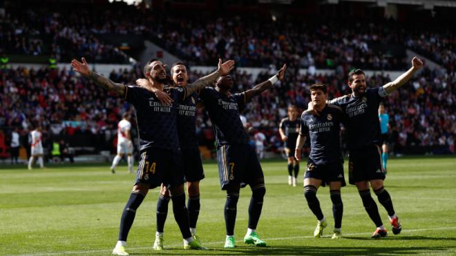 El Real Madrid celebrando el gol en Vallecas (EuropaPress)