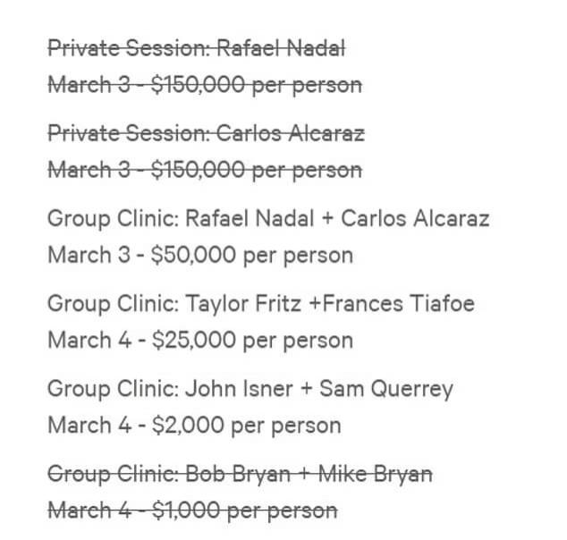 Los precios de las clases particulares de los tenistas en Las Vegas