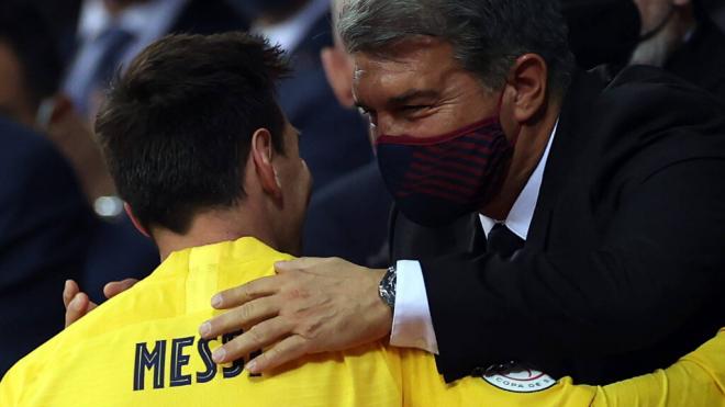 Messi y Laporta en la final de la Copa del Rey.