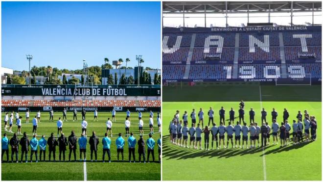 Consternación en los entrenos de Valencia y Levante: los futbolistas guardan un minuto de silencio