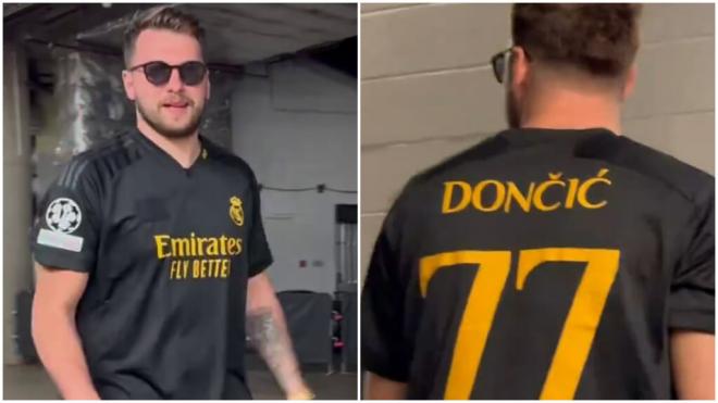 Luka Doncic entra al partido con la camiseta del Real Madrid