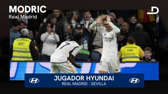 Luka Modric, Jugador Hyundai del Real Madrid - Sevilla con su gol de la victoria (Foto: Cordon Press)