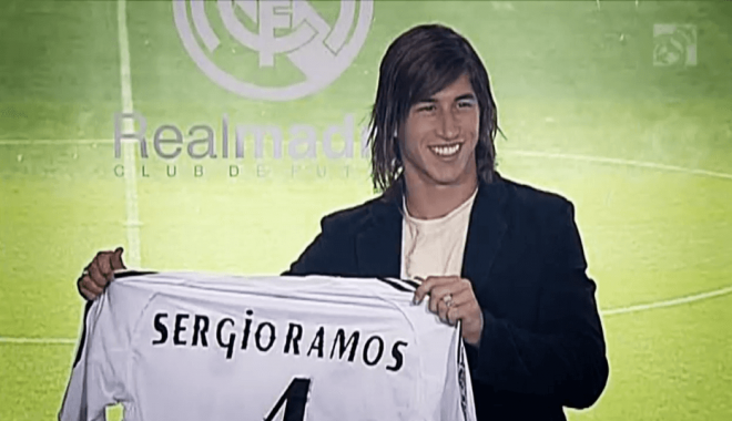 Sergio Ramos en su presentación como jugador del Real Madrid