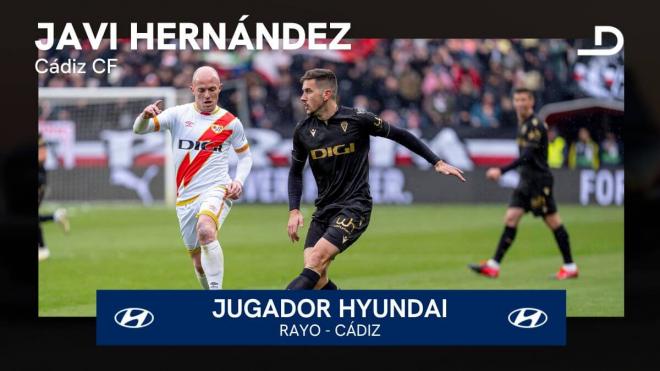 Javi Hernández, jugador Hyundai del Rayo - Cádiz.
