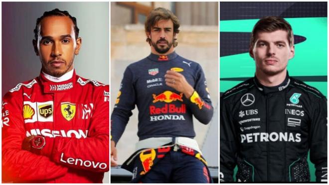 Lewis Hamilton, Fernando Alonso y Max Verstappen. (X)