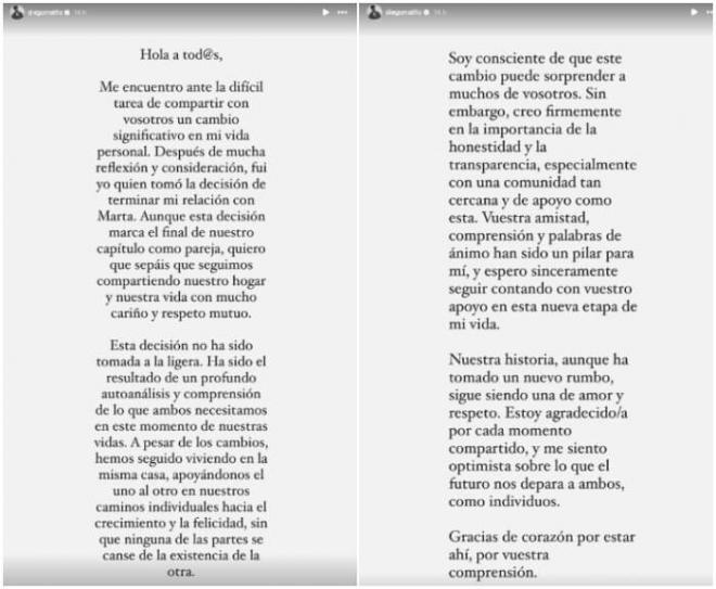 El comunicado de Diego Matamoros tras la ruptura con Marta Riumbau (Foto: @diegomatflo).