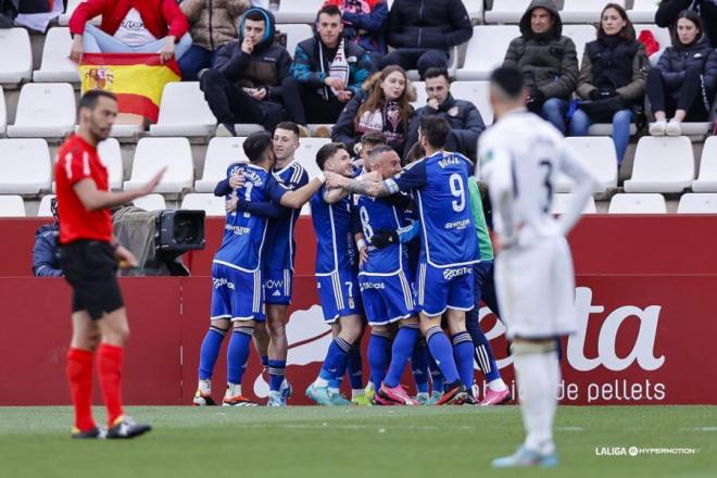 El Oviedo celebra el gol de Sebas Moyano ante el Albacete (Foto: LaLiga).