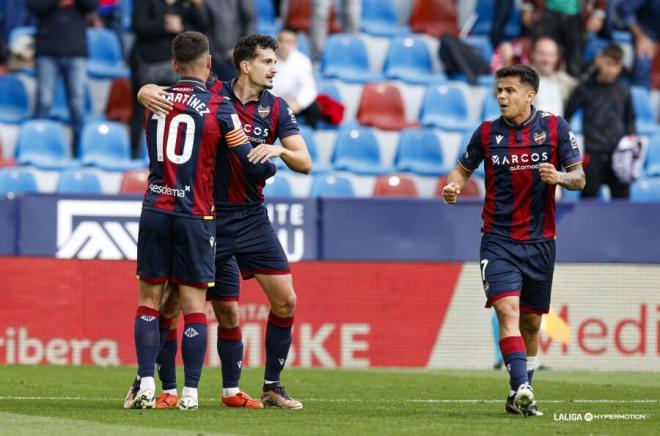 El Levante celebra el gol ante el Sporting. (Foto: LALIGA)