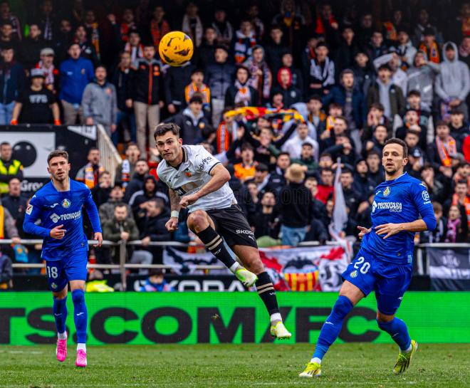 Hugo Duro en el último Valencia CF - Getafe (Foto: Valencia CF)