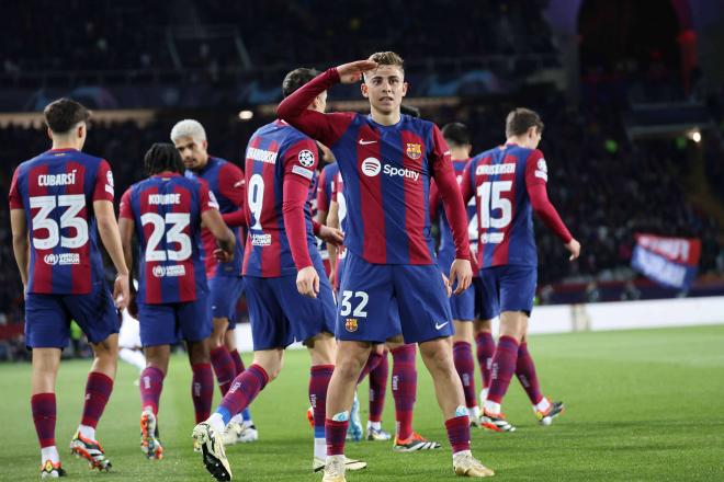 Fermín celebra su gol en el Barcelona-Nápoles (Foto: Cordon Press).