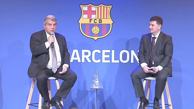 Joan Laporta junto al vicepresidente económico Eduard Romeu (Foto: FC Barcelona)