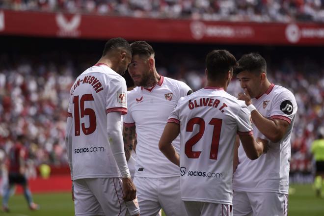 Celebración del gol del Sevilla ante el Celta (Foto: Kiko Hurtado).