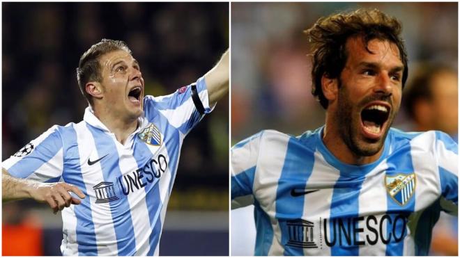 Joaquin y Van Nistelrooy, ambos con la camiseta del Málaga.
