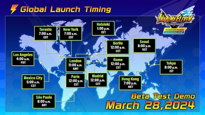 El mapa de los horarios de lanzamiento de Inazuma Eleven: Victory Road.